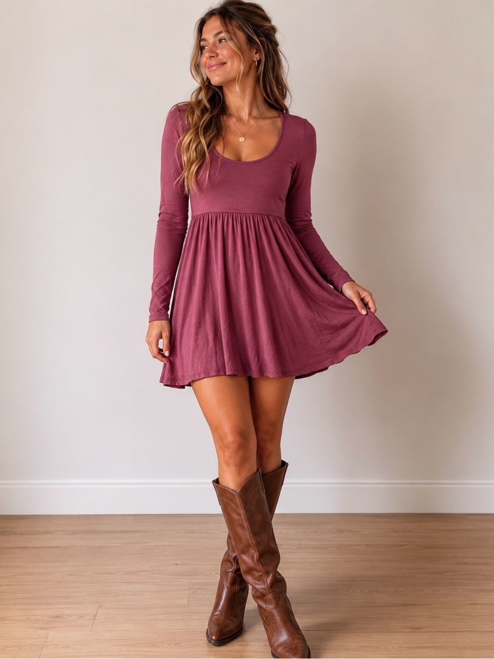 NWT Francesca’s Dusty Rose Scoop Neck Dress